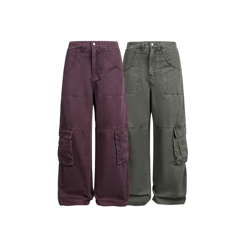 Multi-Pocket Cargo Pants Loose Wide-Leg Casual Trousers