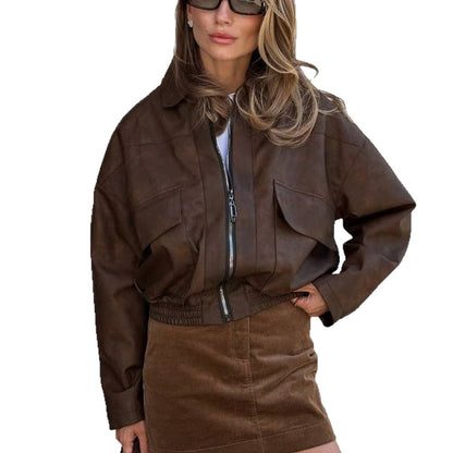 Retro vintage leather jacket motorcycle pilot jacket