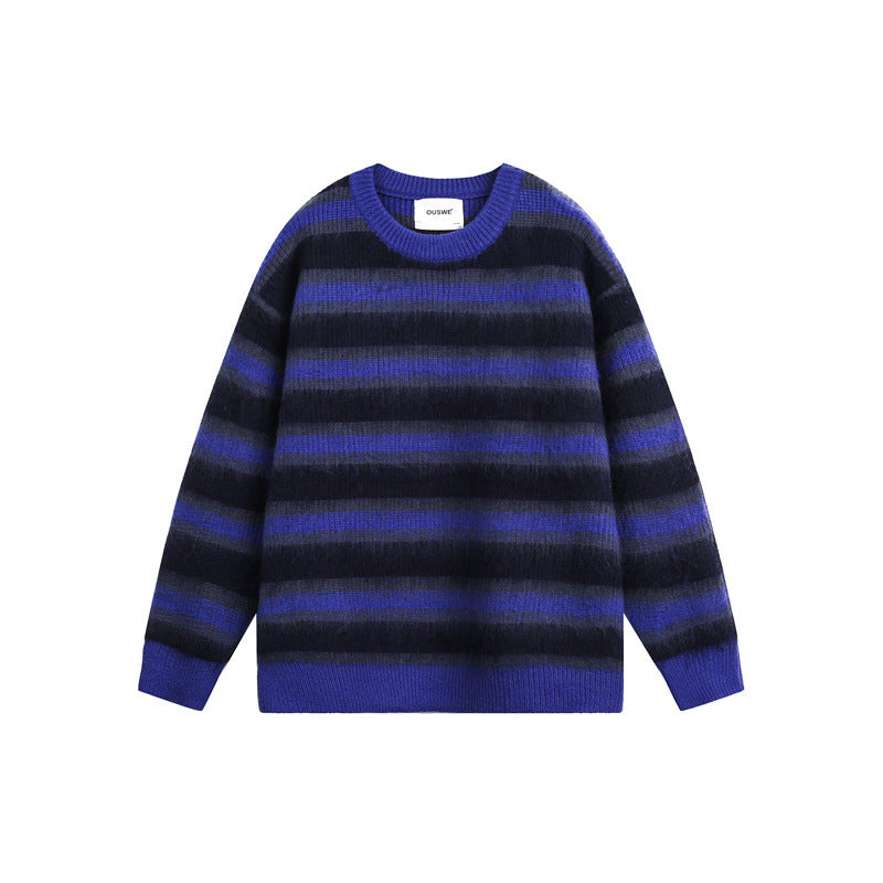 Casual Color-Blocking Stripe Crewneck Knitwear