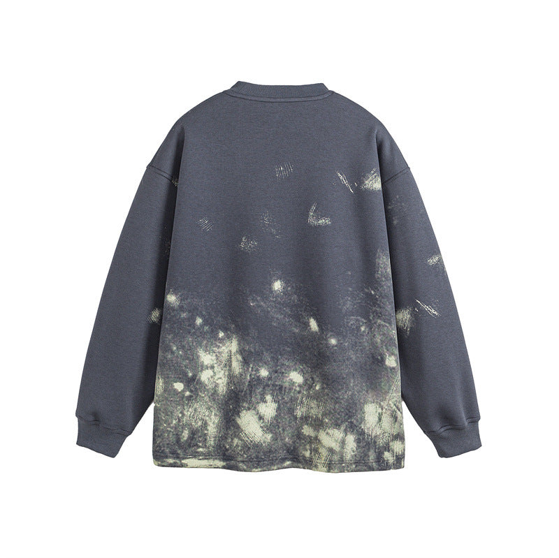 Washed Splatter Casual Crewneck Hoodie  Couple Outwear