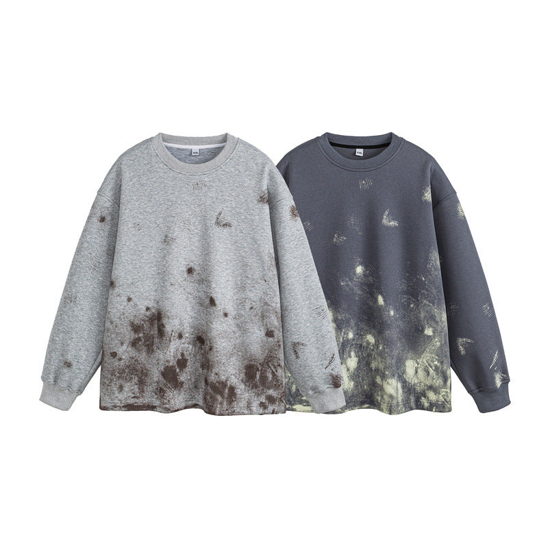 Washed Splatter Casual Crewneck Hoodie  Couple Outwear