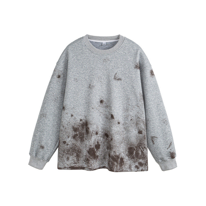 Washed Splatter Casual Crewneck Hoodie  Couple Outwear