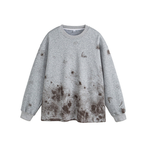 Washed Splatter Casual Crewneck Hoodie  Couple Outwear