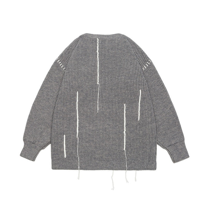 Tie-Detail Patchwork Design Unisex Loose Casual Knitwear