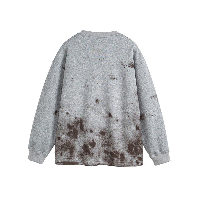 Washed Splatter Casual Crewneck Hoodie  Couple Outwear